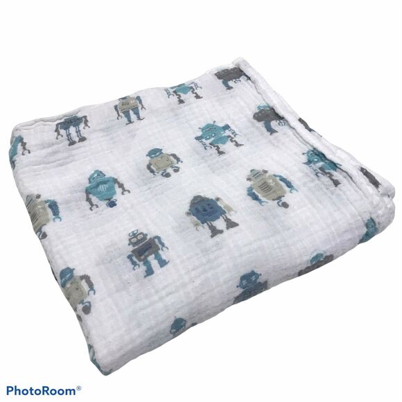 Newcastle Robot Cotton Muslin Swaddle Baby Blanket - Picture 1 of 4